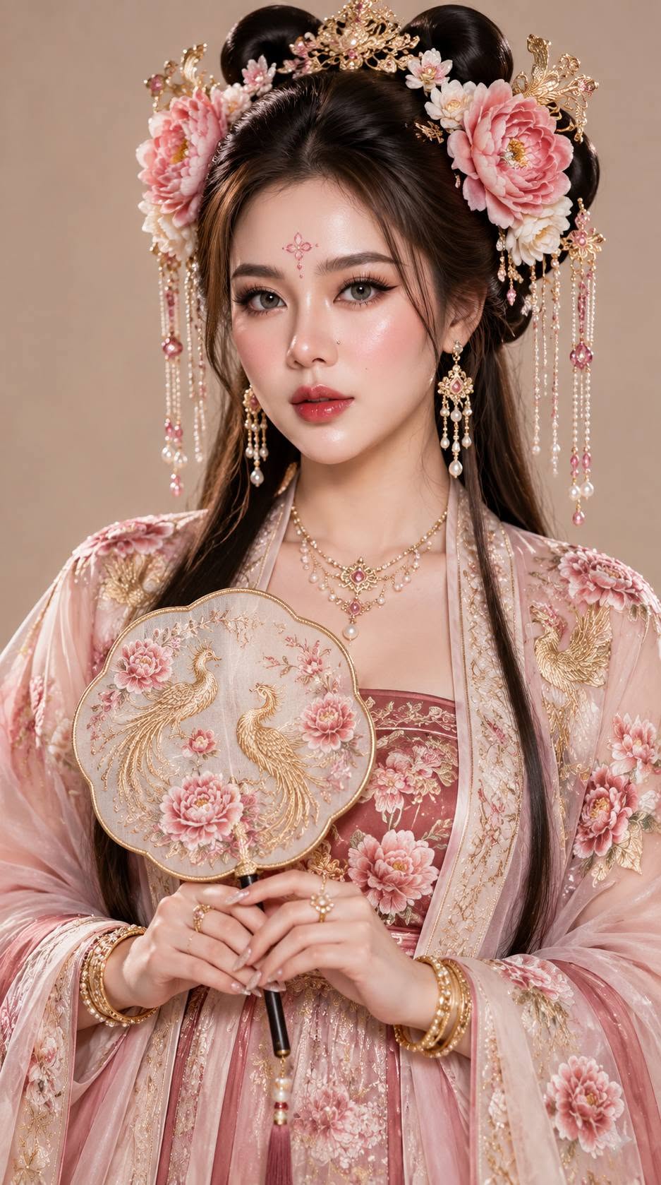 Mẫu ảnh AI Tạo Ảnh Cổ Trang Nữ Hoa Mẫu Đơn – Mỹ Nhân Trung Hoa Thanh Nhã - Nàng Thơ