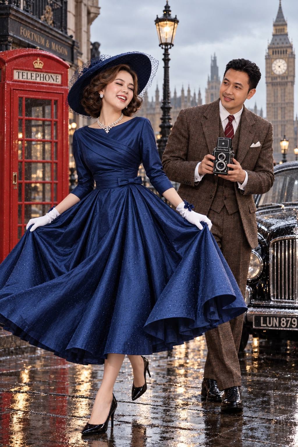 Mẫu ảnh AI Tạo Ảnh AI Cặp Đôi Vintage London – Phong Cách Thời Trang Cổ Điển Anh Quốc - Cặp đôi