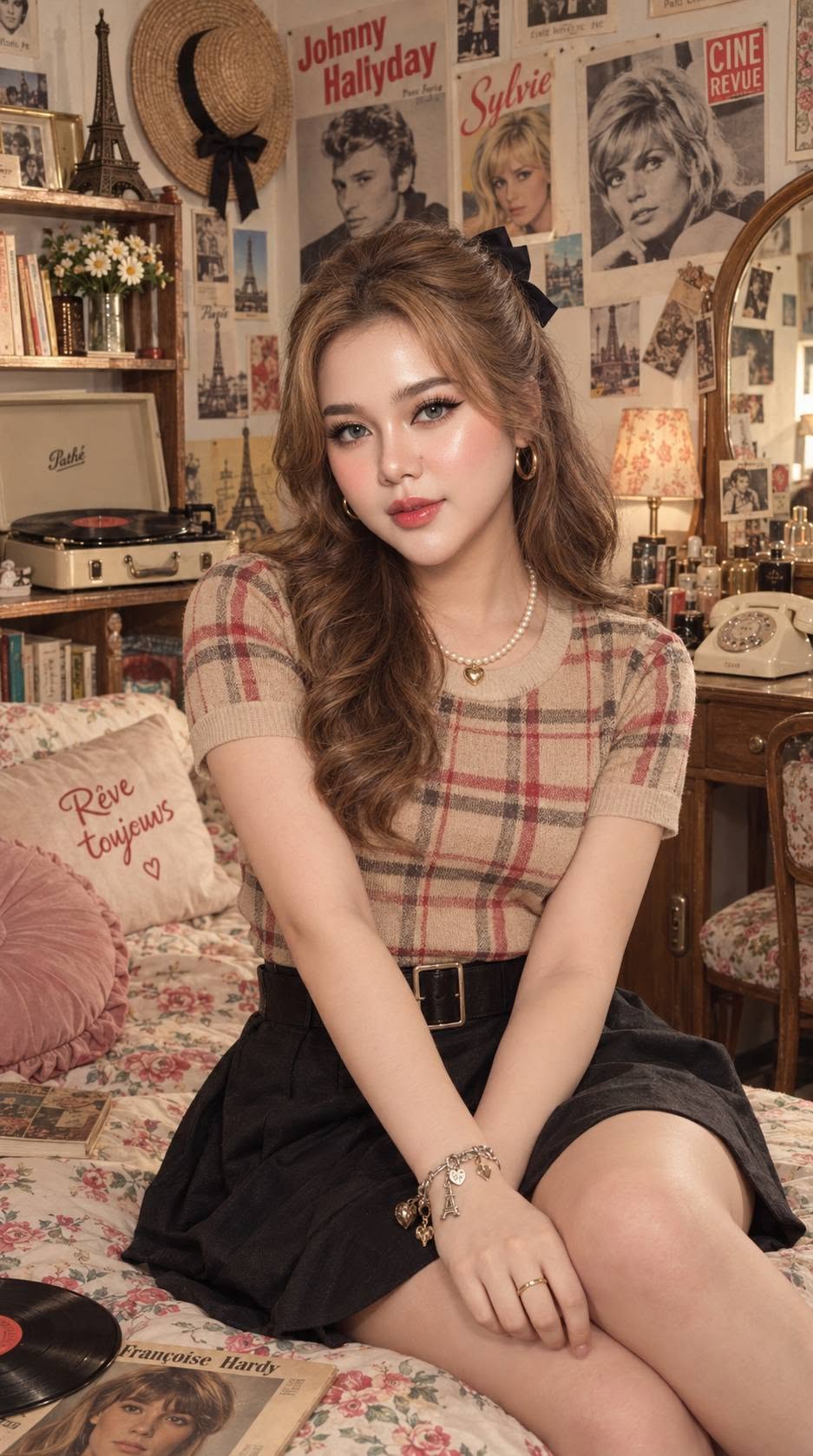 Mẫu ảnh AI Tạo Ảnh AI Cô Gái Phong Cách Vintage Pháp – Nàng Thơ Retro Cổ Điển - Nàng Thơ