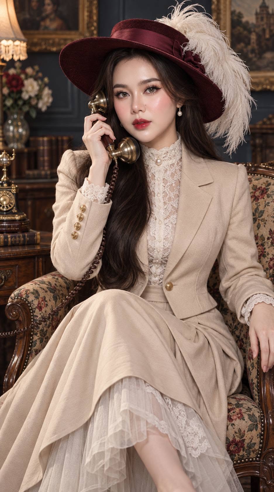 Mẫu ảnh AI Tạo Ảnh AI Cô Gái Vintage Quý Phái – Phong Cách Cổ Điển Sang Trọng - Chân dung nữ