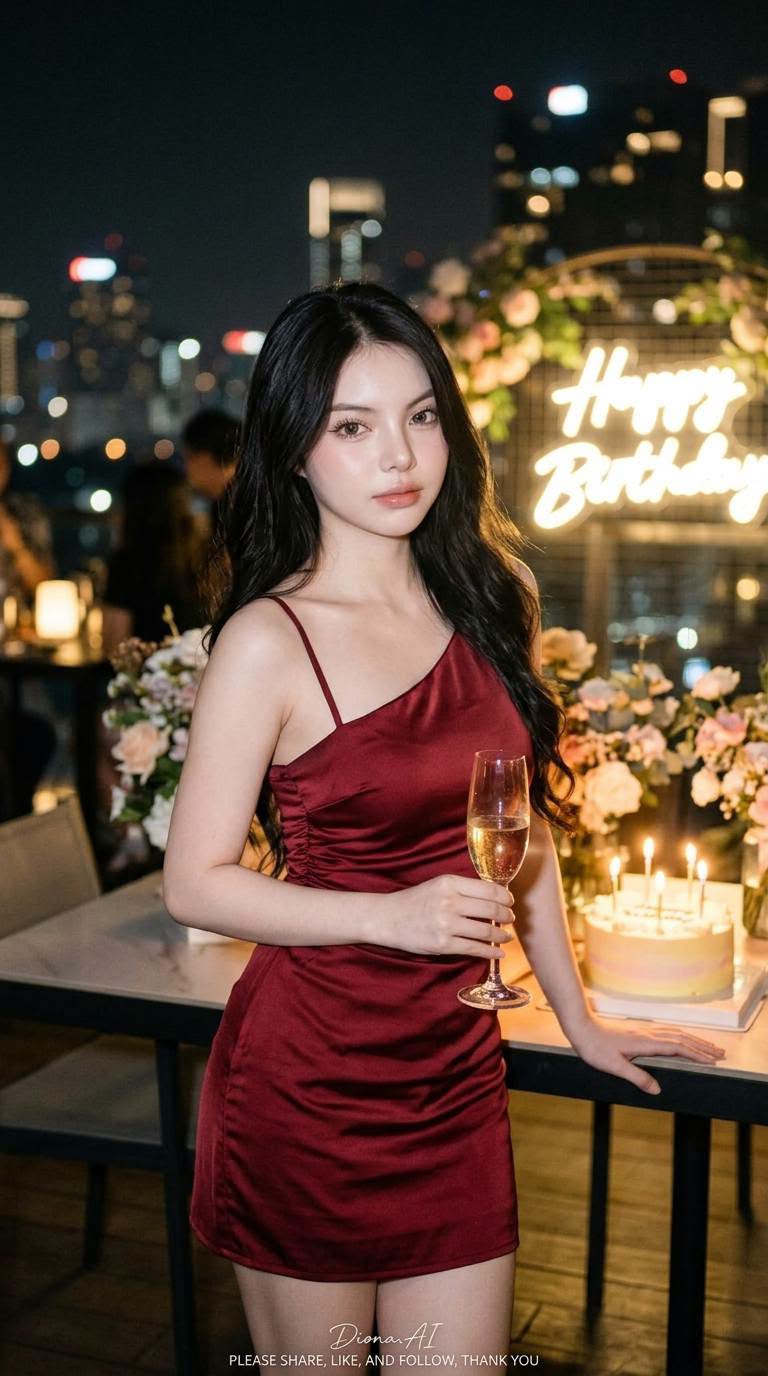 Mẫu ảnh AI Tạo Ảnh Sinh Nhật Sang Trọng – Ảnh Đêm Lung Linh - Chân dung nữ