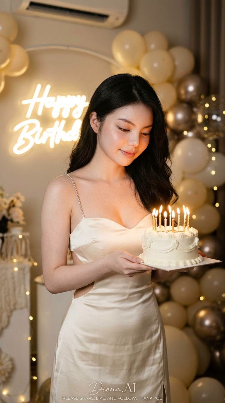 Mẫu ảnh AI Tạo Ảnh Cô Gái Cầm Bánh Sinh Nhật – Ảnh Tiệc AI Sinh Nhật Sang Trọng - Chân dung nữ