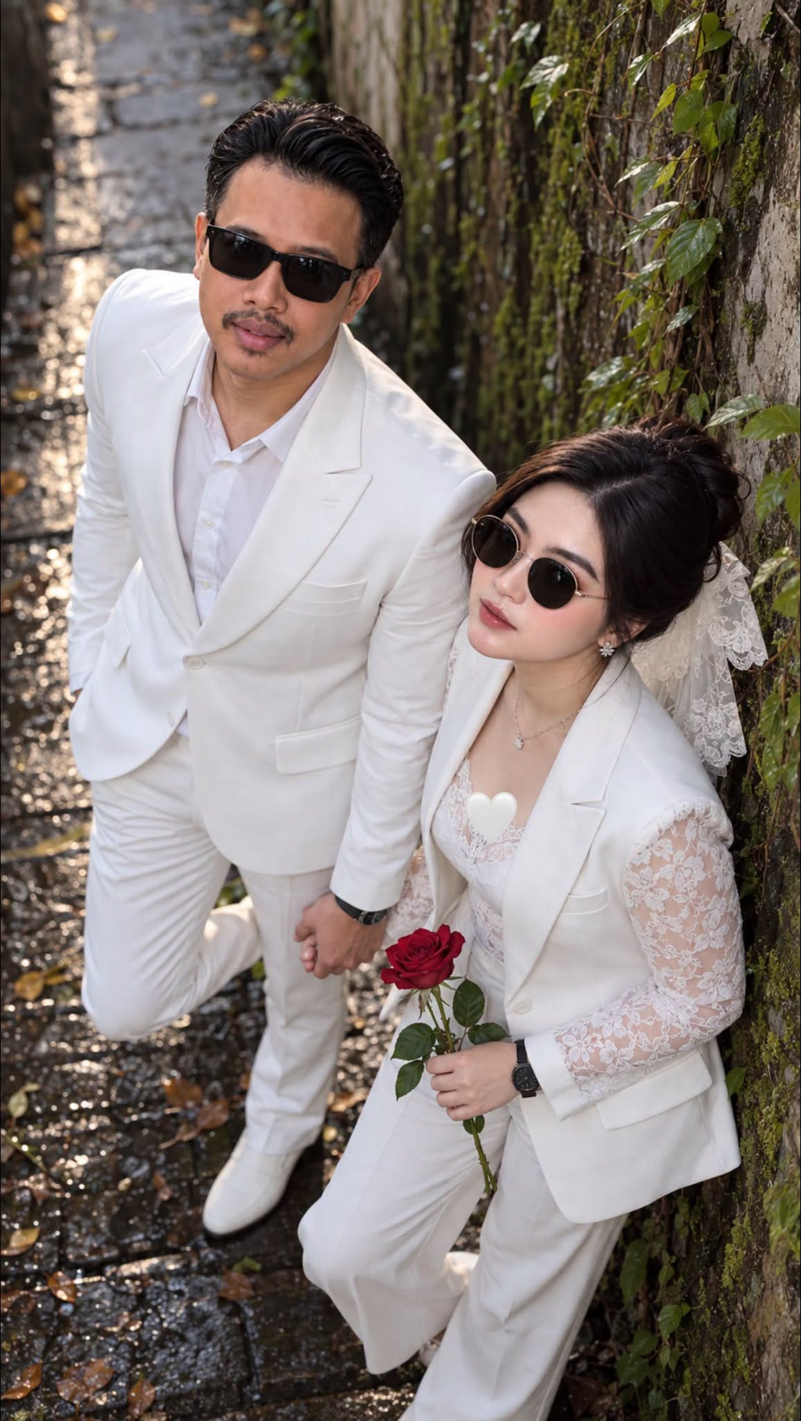 Mẫu ảnh AI Tạo Ảnh AI Cặp Đôi Cưới Mặc Đồ Trắng – Ảnh Cưới Lãng Mạn - Ảnh Cưới