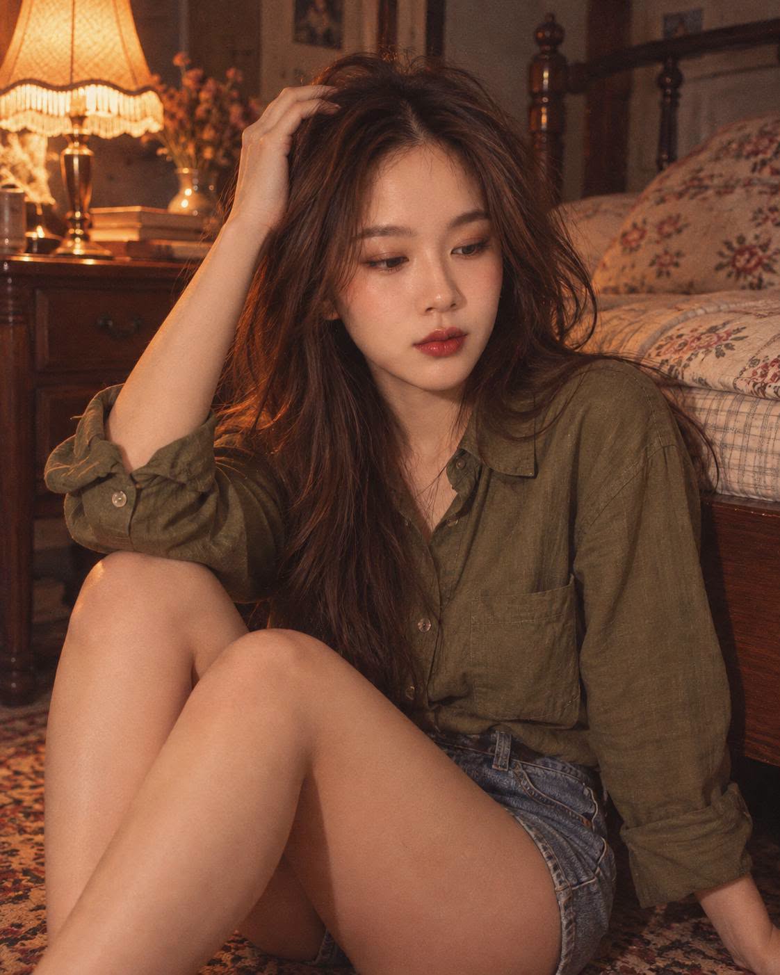 Mẫu ảnh AI Tạo Ảnh AI Cô Gái Vintage Trong Phòng – Prompt Chân Dung Nữ Aesthetic - Nàng Thơ