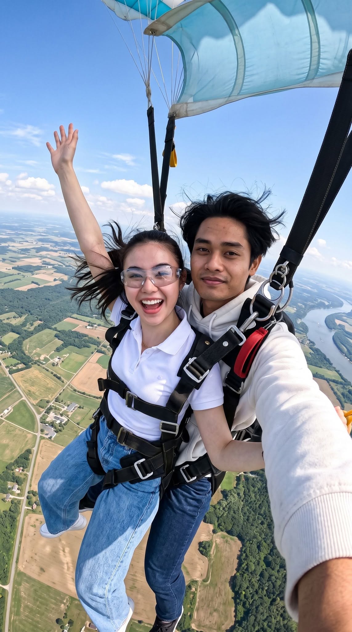 Mẫu ảnh AI Tạo Ảnh Cặp Đôi Nhảy Dù – Ghép Ảnh AI Du Lịch Mạo Hiểm Đầy Cảm Xúc - Cặp đôi