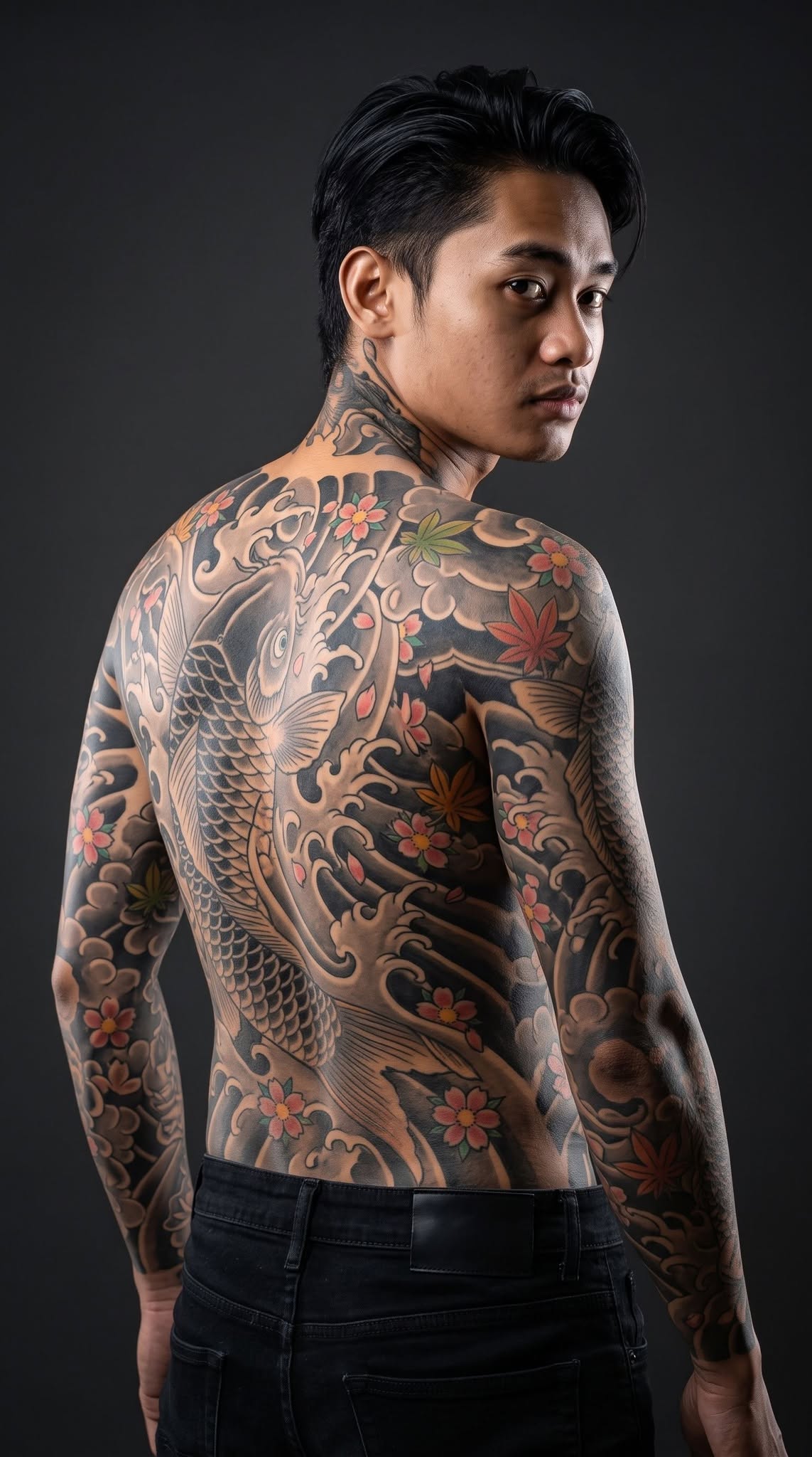 Mẫu ảnh AI Tạo Ảnh Nam Xăm Hình Nghệ Thuật – Tattoo Nhật Bản Chân Thực, Ấn Tượng - Chân dung Nam