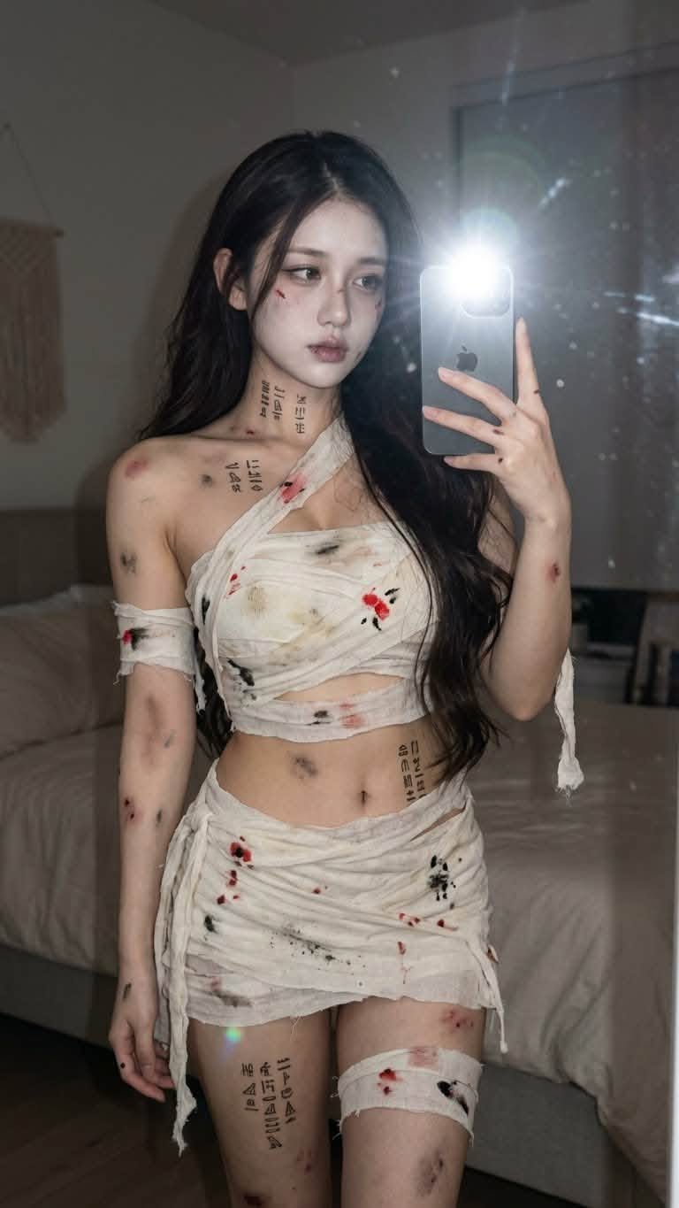 Mẫu ảnh AI Tạo Ảnh Bị Thương – Ảnh Selfie Dark Aesthetic Chân Thực, Ấn Tượng - Chân dung nữ