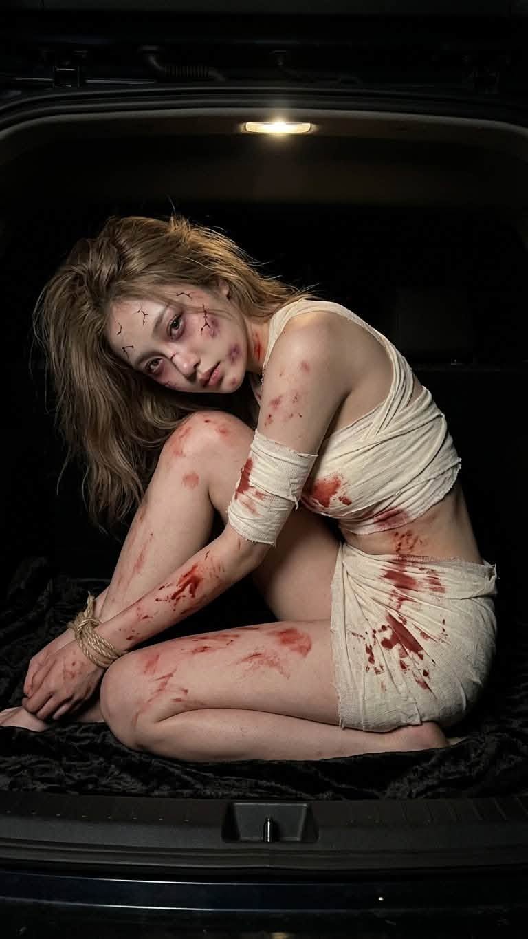 Mẫu ảnh AI Tạo Ảnh AI Zombie Trong Cốp Xe – Concept Kinh Dị Siêu Chân Thực - Chân dung nữ