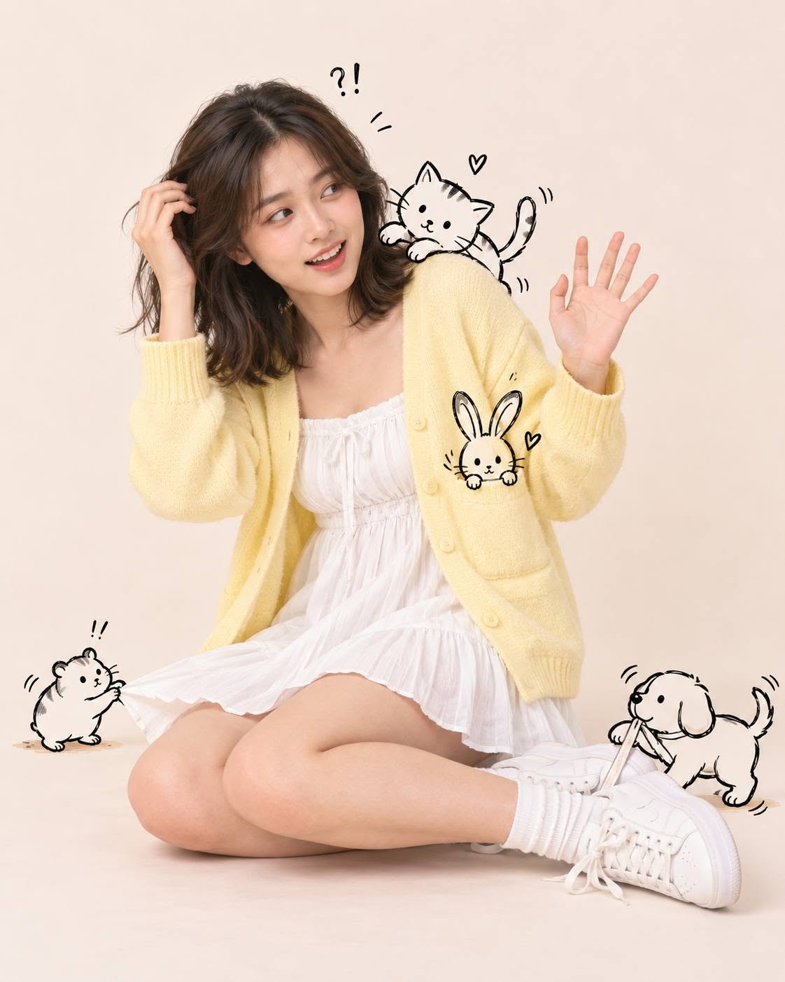 Mẫu ảnh AI Tạo Ảnh Cô Gái Dễ Thương Với Mèo Thỏ Hoạt Hình – Phong Cách Cute - Ảnh Hài Hước