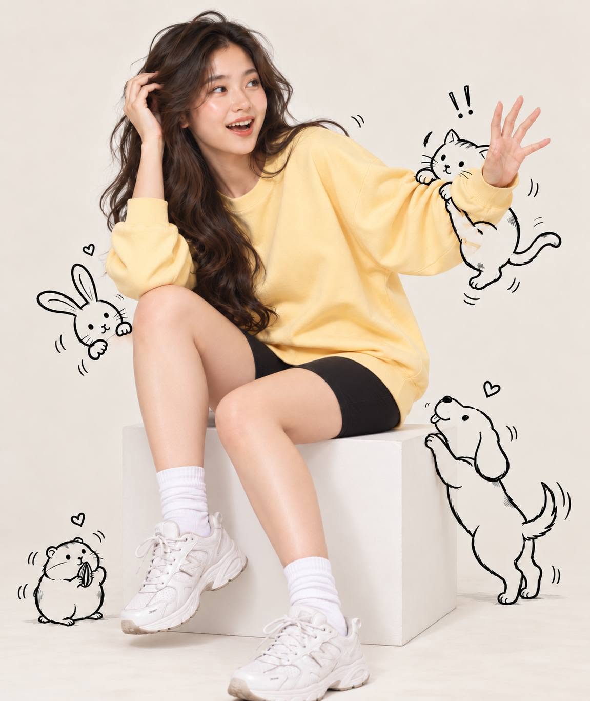Mẫu ảnh AI Tạo Ảnh Cô Gái Cute Với Mèo Thỏ Cún – Phong Cách Kawaii Dễ Thương - Ảnh Hài Hước