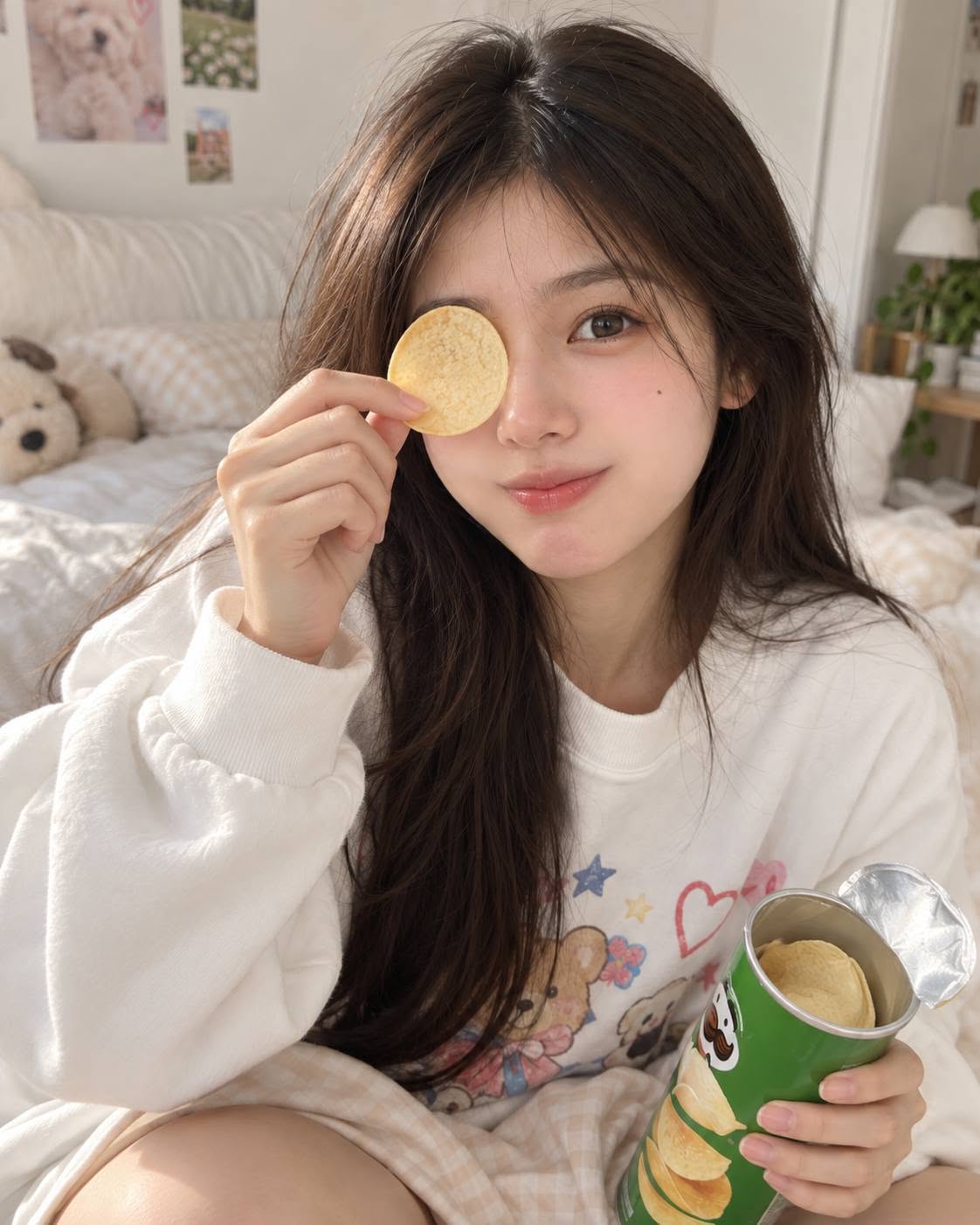 Mẫu ảnh AI Tạo Ảnh AI Cô Gái Với Snack Dễ Thương – Ảnh Chân Dung Đời Thường Siêu Chân Thực - Nàng Thơ