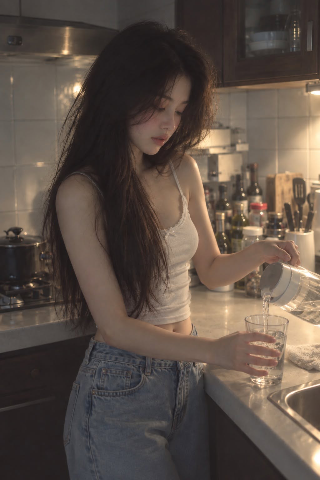 Mẫu ảnh AI Tạo Ảnh AI Cô Gái Trong Bếp - Buồn Thất Tình - Nàng Thơ