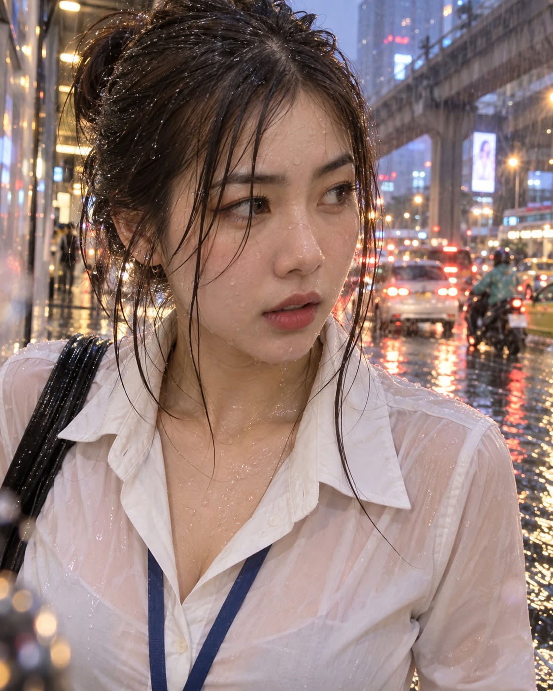 Mẫu ảnh AI Tạo Ảnh Cô Gái Đi Trong Mưa – Chân Dung Nữ Đường Phố Đầy Cảm Xúc - Chân dung nữ