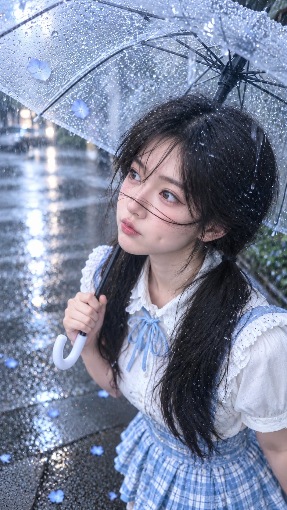 Mẫu ảnh AI Tạo Ảnh Cô Gái Đứng Dưới Mưa – Phong Cách Nàng Thơ Trong Trẻo - Nàng Thơ