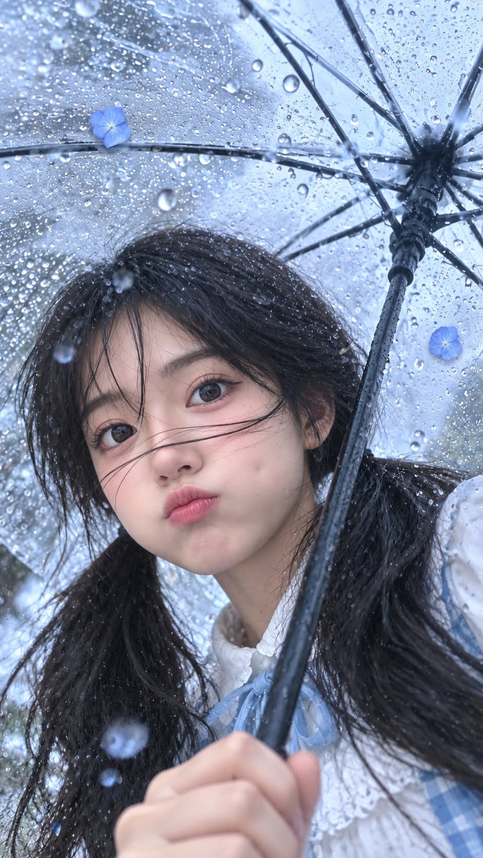 Mẫu ảnh AI Tạo Ảnh AI Nàng Thơ Dễ Thương Đứng Dưới Mưa - Nàng Thơ