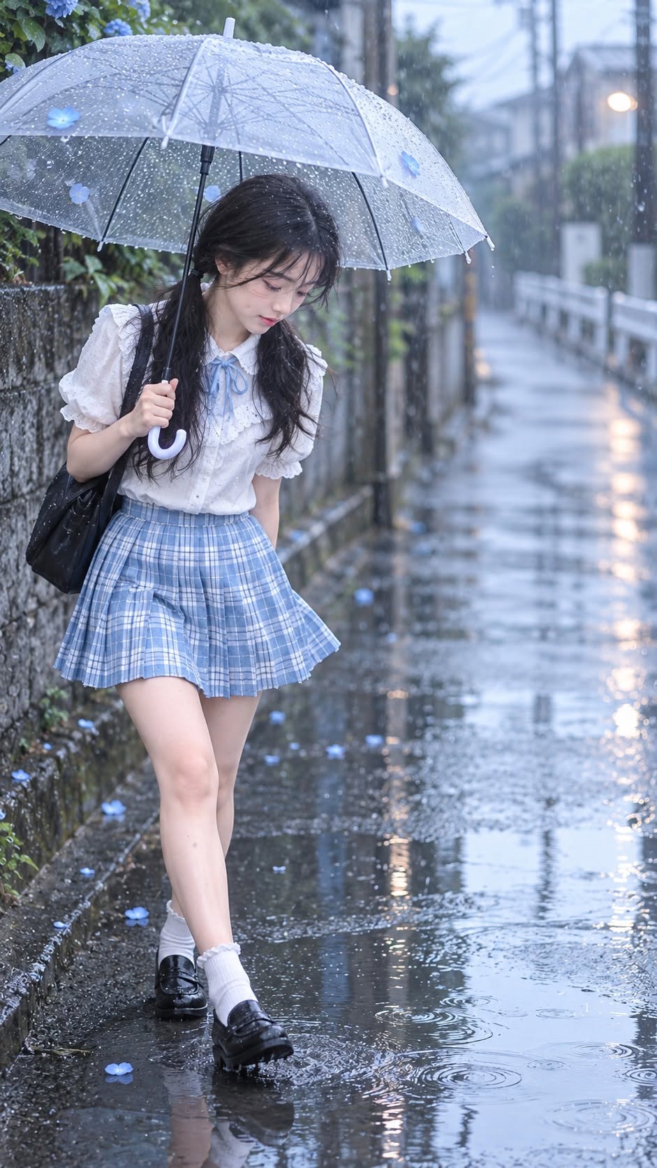 Mẫu ảnh AI Tạo Ảnh AI Cô Gái Đi Dưới Mưa Với Ô Trong Suốt – Phong Cách Nàng Thơ - Nàng Thơ