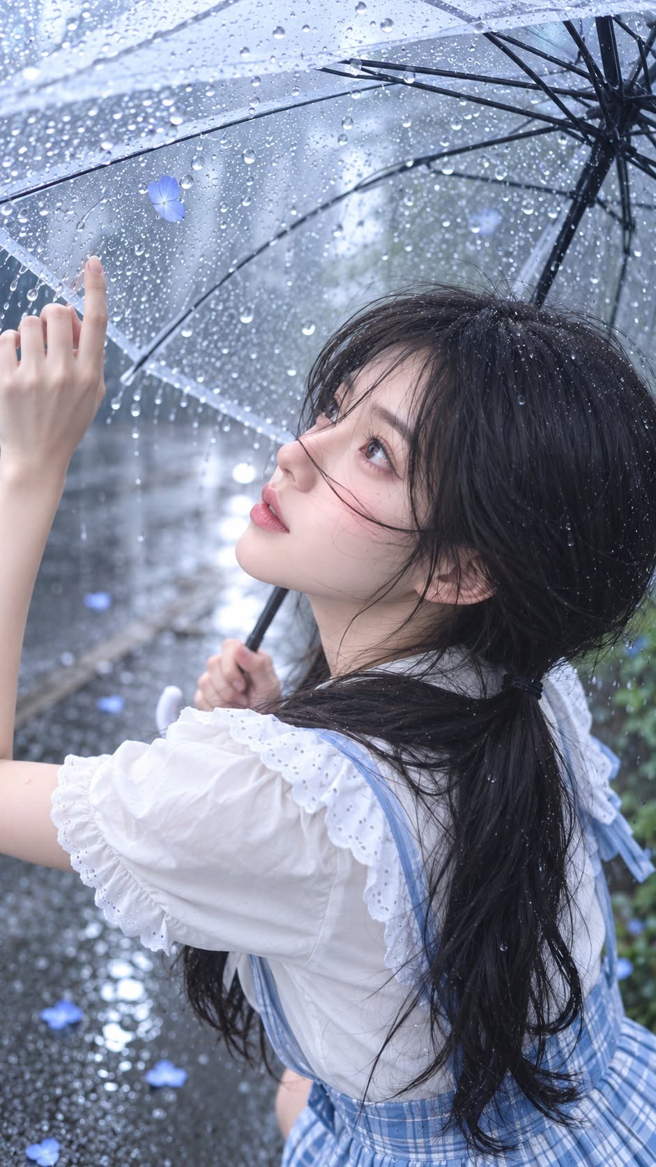 Mẫu ảnh AI Tạo Ảnh Nàng Thơ Dưới Ô Trong Suốt – Nàng Thơ Giữa Cơn Mưa - Nàng Thơ