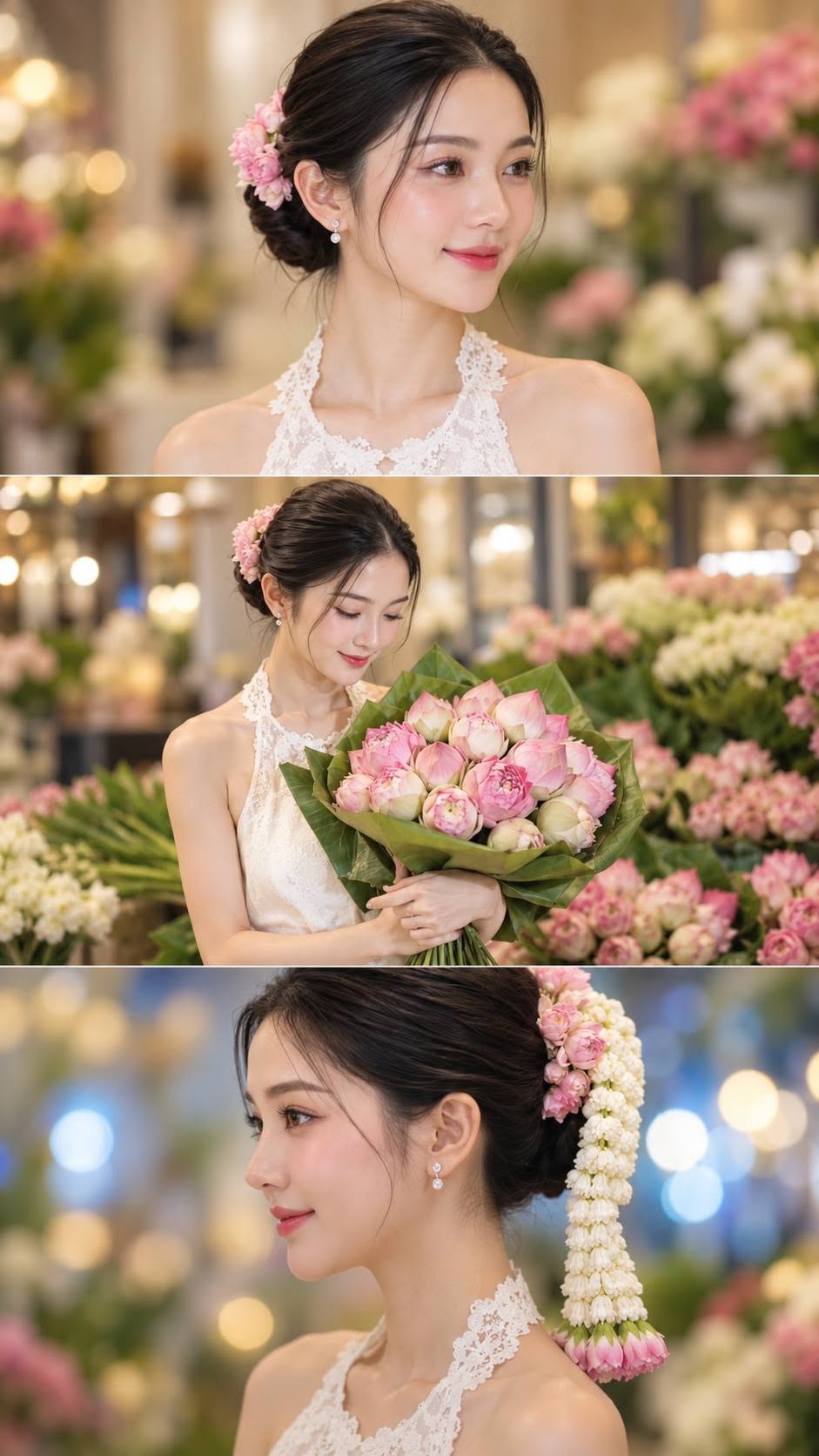 Mẫu ảnh AI Tạo Ảnh Cô Gái Áo Dài Cầm Hoa Sen – Phong Cách Nàng Thơ Thanh Lịch - Chân dung nữ