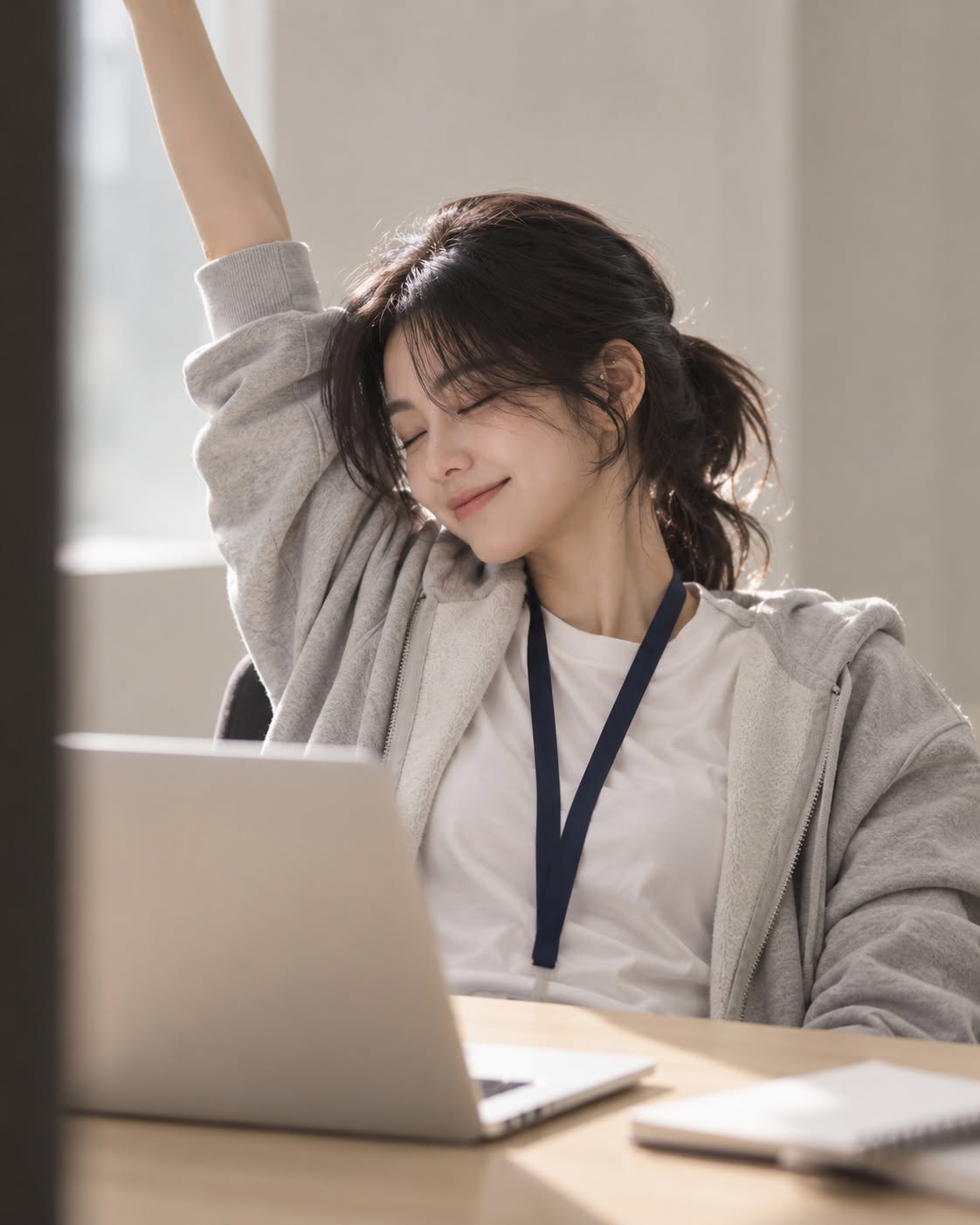Mẫu ảnh AI Tạo Ảnh Cô Gái Làm Việc – Khoảnh Khắc Thư Giãn Nơi Công Sở - Nàng Thơ