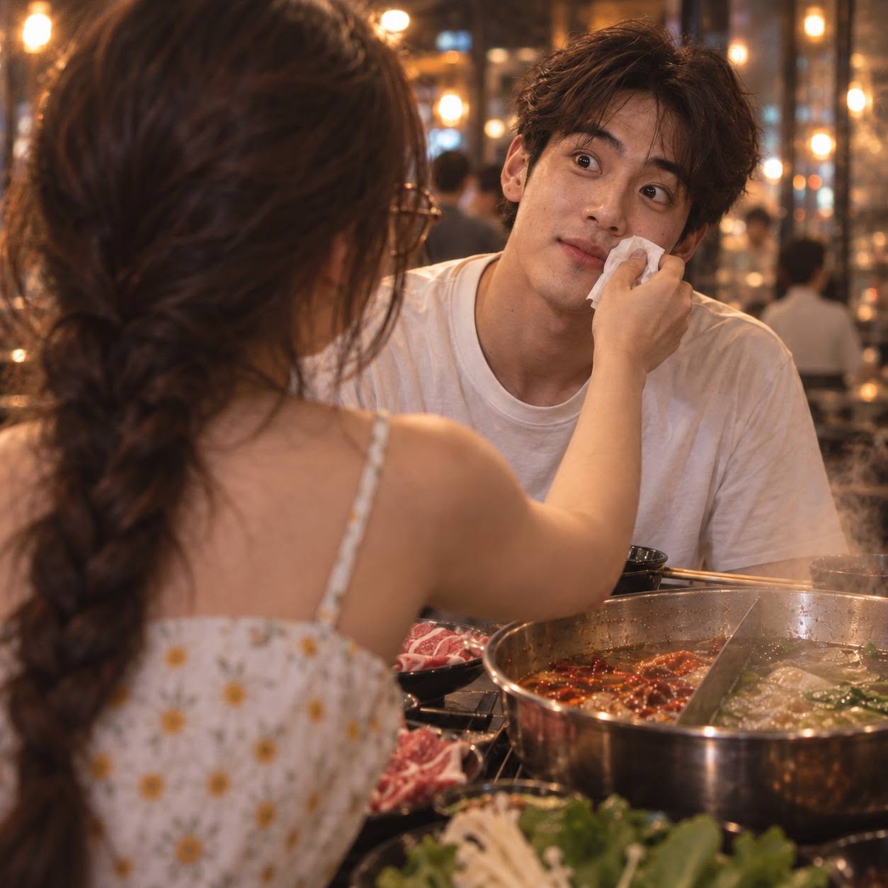 Mẫu ảnh AI Tạo Hình Ảnh AI Cặp Đôi Hẹn Hò Ăn Lẩu – Khoảnh Khắc Tình Yêu Ấm Áp, Tự Nhiên - Cặp đôi
