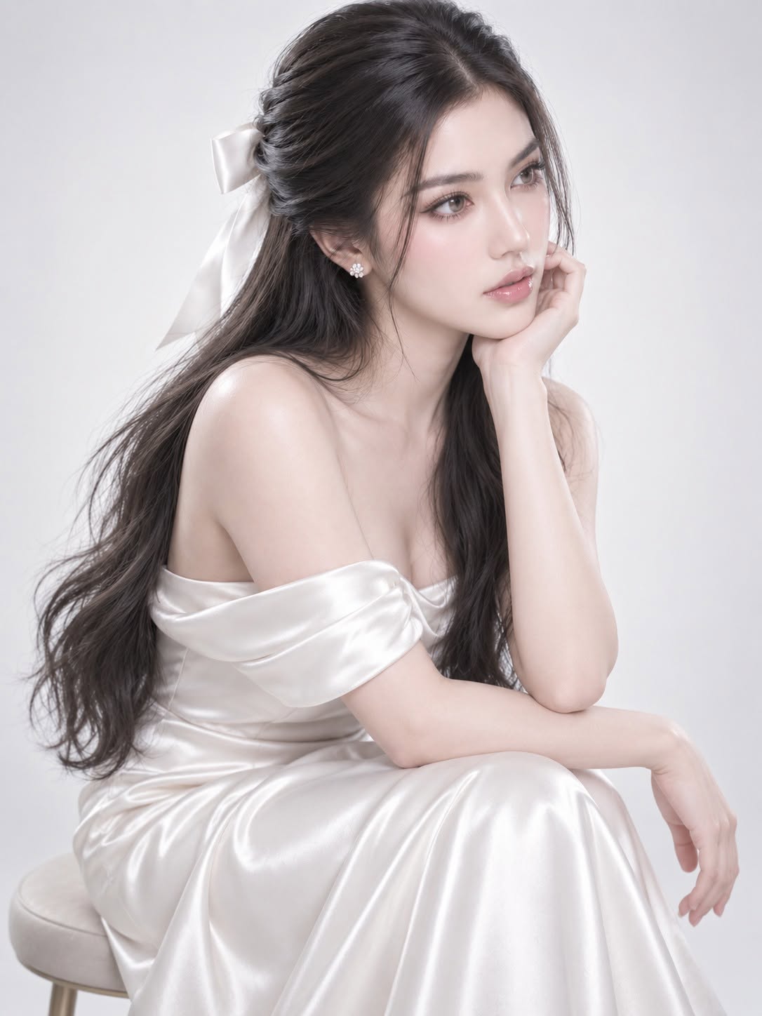 Mẫu ảnh AI Tạo Hình Ảnh Cô Dâu Váy Cưới Satin Sang Trọng - Chân dung nữ
