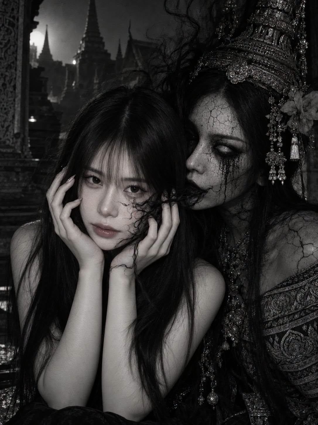 Mẫu ảnh AI Tạo Ảnh Ma Nữ Cổ Trang Kinh Dị – Phong Cách Halloween - Chân dung nữ