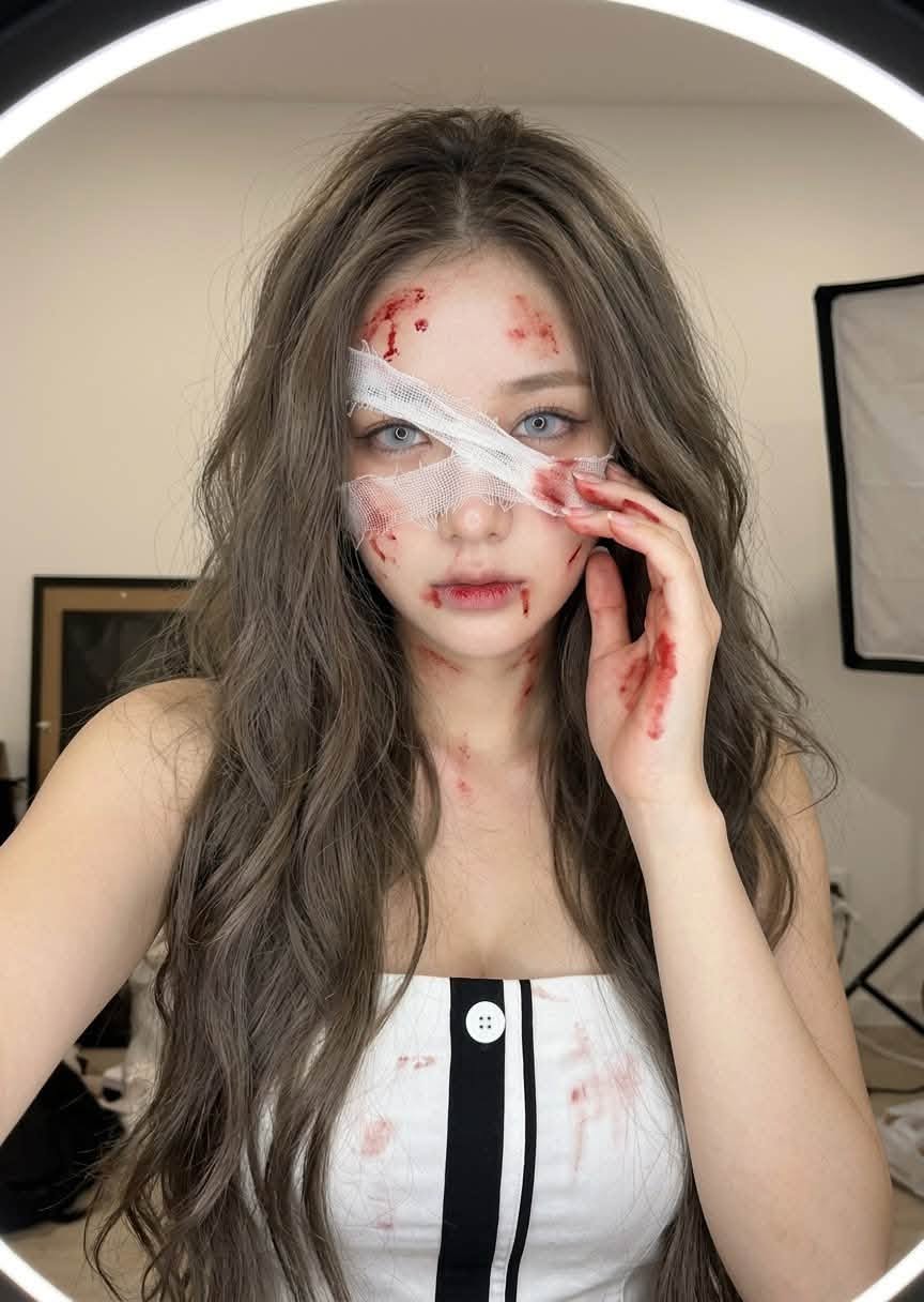 Mẫu ảnh AI Tạo Ảnh AI Cô Gái Zombie Halloween – Makeup Kinh Dị Với Băng Gạc Và Vết Máu - Chân dung nữ