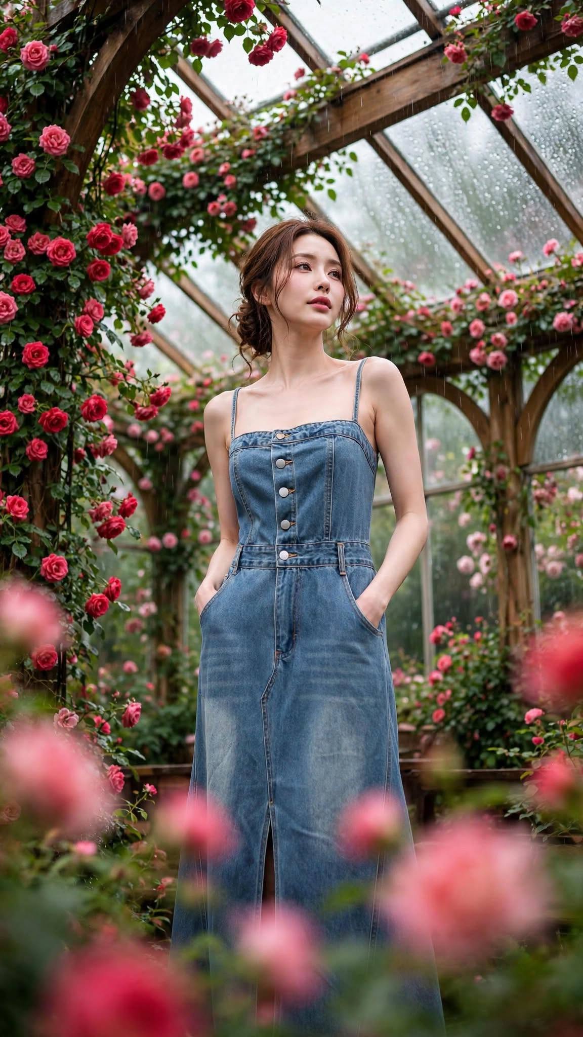 Mẫu ảnh AI Tạo ảnh nàng thơ thanh lịch giữa vườn hồng - Nàng Thơ
