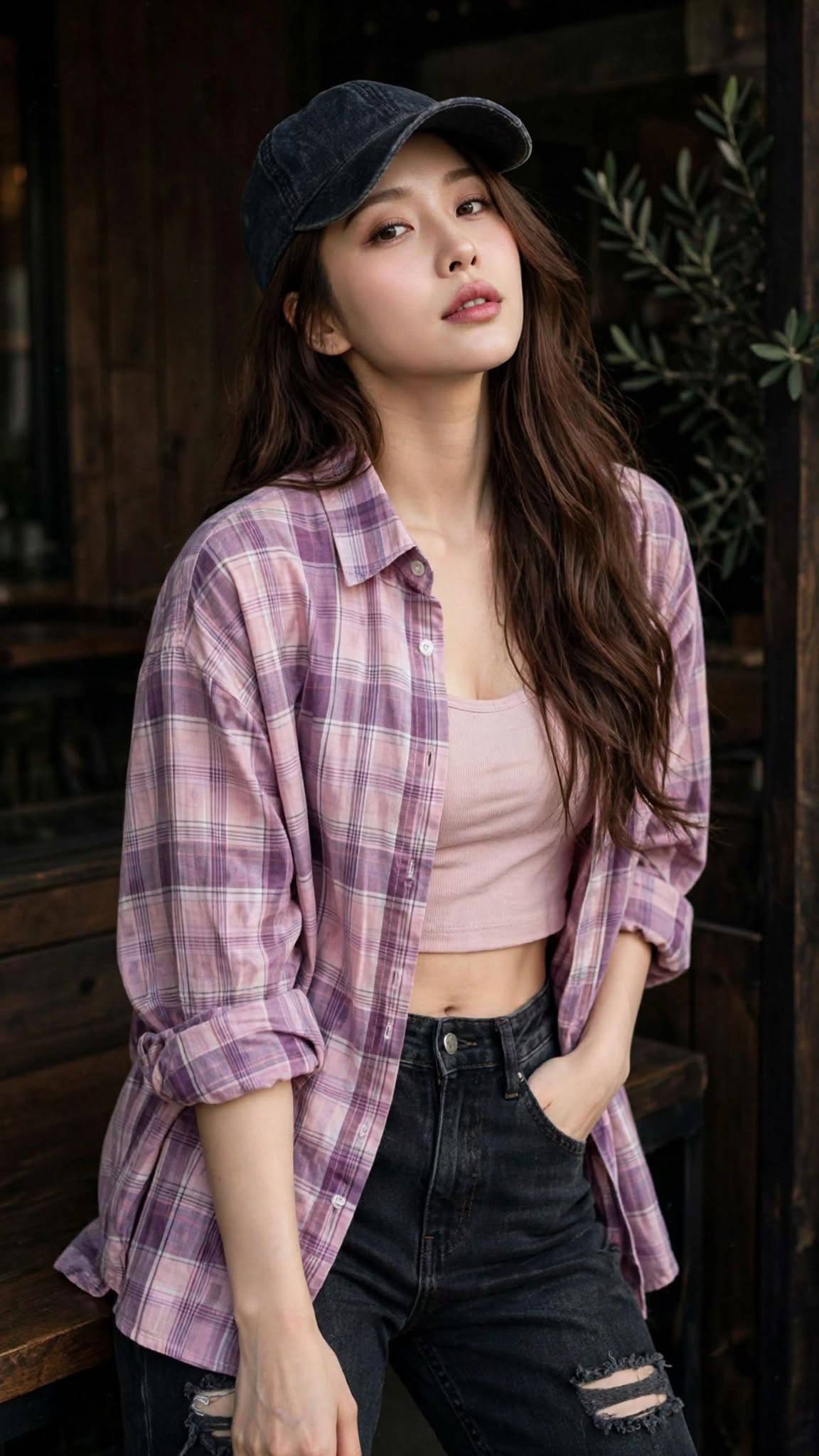 Mẫu ảnh AI Tạo ảnh chân dung Nàng thơ street style với sắc hồng dịu dàng - Chân dung nữ